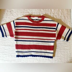 Universal Thread Red, White & Navy Cropped Striped Patriotic Knit Top